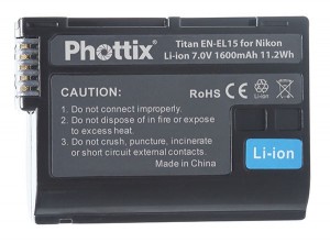 Аккумулятор Phottix  EN-EL15 для Nikon D7000/V1/D7100/D750/D600/D610/D800/D800E/D810